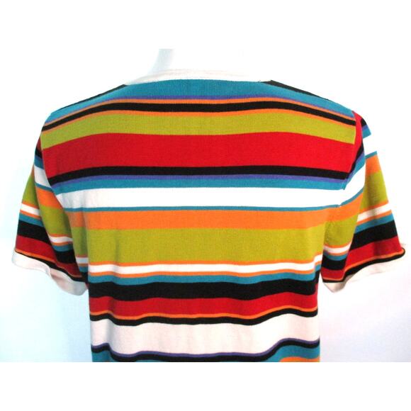 Sag Harbor Women's Multi Color Striped Short Sleeve Lightweight Sweater Size Med - Picture 6 of 10